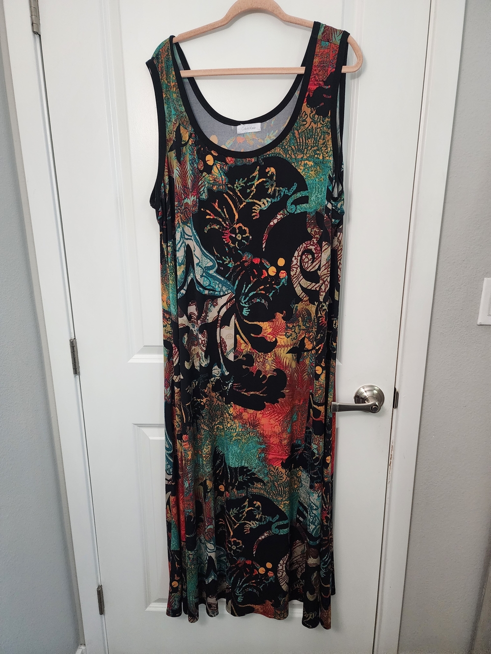 Calvin Klein Boho Dark Floral  Print Maxi Dress
